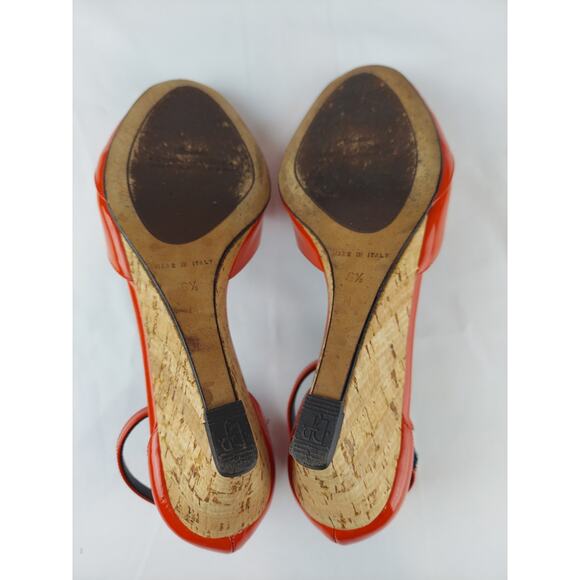 Donald J Pliner Couture Red Strap Peep Toe Cork Wedge Made in Italy 6.5 - Picture 10 of 11